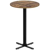 YATINEY Round Bar Table, Counter Height Pub Table, Versatile Use, With Cross Base, for Dining Room, Kitchen, Bar, Pub, Bistro, Cafe, Rustic Brown and Black XBT10BR