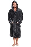 CityComfort Mens Dressing Gown Super Soft Mens Fleece Robe with Hood Gowns Bathrobe Warm and Cozy (M, Charcoal)