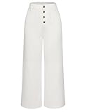 Belle Poque Women Casual Wide Leg Trousers Elastic Waist Relaxed Fit Trousers with Pockets White XXL