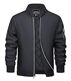 EKLENTSON Mens Bomber Jacket Casual Vintage Flight Jackets Full Zip Windbreaker Warm Winter Padded Coats Black,S