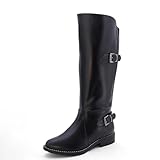 Cushion Walk EEE Extra-Wide Fit Low Block Heel Knee High Riding Style Boots (6 UK, Black)