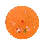 Odot Simple Floral Print Handmade Paper Parasol Umbrella, Rainproof Chinese Oil Paper Umbrellas, for Costumes Wedding Dance Props Photography Personal Sun Umbrella (Orange,70cm)