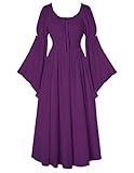 SCARLET DARKNESS Women Long Slit Sleeve Renaissance Maxi Dress Medieval Dresses with Pockets Dark Purple XXL
