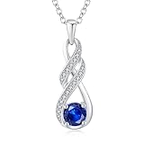 LOCIBLO September Birthstone Necklaces for Women 925 Sterling Silver Infinity Pendant White Gold Blue Synthetic Sapphire Necklace Jewellery for Her, 16"+2"