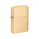 Zippo - Windproof Lighter, Brushed Brass, Base Model, Refillable, Reusable, Windproof Design, Gift Box, Made in the USA