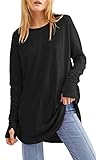 Ebifin Long Sleeve Tops Womens Long Jumpers Crewneck Tunic Tops Loose Fit Sweatshirts with Thumb Holes.Black.XL