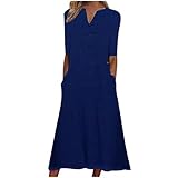 Boho Dresses for Women UK Clearance Italian Short Sleeve Button V Neck Dresses with Pocket Floral Casual Sundress Swing Midi Dress Loose Pullover Dress Lounge Dress Beach Holiday Dress