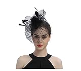 KAIAIWLUO Fascinator Hat - Vintage Black Saucer Sinamay Headband for Wedding, Ascot, Tea Party - Hatinator With Birdcage Veil, Feather, Mesh Face