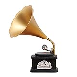 GREENLANS-1 Exquisite Art Craft Gift Souvenir Home Decor,Retro Gramophone Robot Windmill Resin Figurine Miniature Landscape Home Decor - Gramophone B