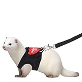 BOXOB Ferret Harness and Leash Set, Adjustable Leopard Print Leash Soft Harness for Small Pets Including Ferrets Guinea Pigs Rabbits Bunny Hamsters and Kittens (Black)