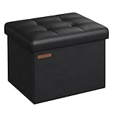 SONGMICS Storage Ottoman, Foldable Small Ottoman Foot Rest, 31 x 41 x 31 cm Foot Stool, Cube Ottoman with Storage, Load up to 130 kg, for Living Room, Bedroom, Entryway, Ink Black LSF100B51