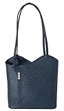 Handbag Bliss Womens Italian Leather Ostrich Print Convertible Shoulder Bag Handbag Backpack Rucksack Medium Black