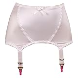Yhtcwy Women's Stretchy Girdle Edge Vintage Satin Suspender, Sexy Garter Belt with 6 Adjustable Straps Metal Clips (White,XXL)