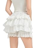 BEAUTELICATE Women's Pumpkin Bloomers 100% Cotton Vintage Frilly Ruffled Shorts Pettipants Knickers Maid Lolita Victorian Steampunk Pantaloons Halloween Costume Off-white, XXL