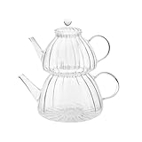 Karaca Lori Glass Teapot with Infuser - Turkish Transparent Tea Pot Tea Maker for Loose Leaf, Herbal Tea for 9 Cups - Tea Kettle (1.2L) & Teapot-Lid with Removable Strainer (0.6L)