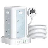 Tower Extension Cord 6M with USB C Slots, Toomke 8 Way Extension Sockets with USB 3.8A (3 Type C & 3 USB A Ports), Multi Plug Extension Sockets 13A 3250W UK Tower Power Strip for Home Dorm Office