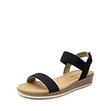 DREAM PAIRS Women's Comfortable Dressy Cork Low Wedge Heels Cute Summer One Band Casual Flat Sandals with Adjustable Ankle Strap,Size 8,Black,DWUMFS2525