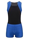 Yeahdor Kids Boys Gymnastics Leotards Training Uniform Sport Bodysuit and Tight Shorts Leggingg Sets Blue 5-6 Years