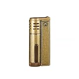 Retro antique lighter, windproof cold lighter soft flame kerosene lighter old-fashioned nostalgic kerosene lighter transparent oil tank grinding wheel retro World War II fuel (without fuel)(Gold)