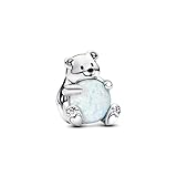 Pandora Moments Polar Bear Charm Made of Sterling Silver with Synthetic Opal, Compatible Moments Bracelets, 793589C01