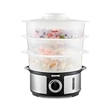 Geepas 3-Tier Food Steamer, 12L Capacity | Electric Vegetable Steamer with BPA Free Removable Baskets For Healthy Steam Cooking | 75 Minutes Timer & 1000W Power | Stainless Steel Housing