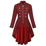 Generisch -Women Coat Coat Military Buttons Embellished Flowy Costume, red, M