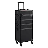 Yaheetech Cosmetic Case Professional Makeup Case 4-in-1 Beauty Organiser Aluminum Rollling Trolley Box Black