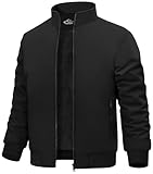 Lonya Men's Bomber Jackets Fleece Winter Windproof Zip Up Warm Thermal Jacket Waterproof Casual Baseball Coats with Zipper Pockets, Black, M