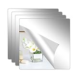 Hode 4 Pieces Self Adhesive Mirror Tiles 20x20cm (2mm Thick), Acrylic Stick on Mirror Stickers, Flexible Tiles for Wall, Bathroom, Bedroom