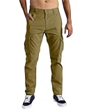 NANAMEEI Cargo Trousers for Men 100% Cotton with 6-Pockets, Work Trousers Elasticated Waist Patns for Hiking,Khaki,M
