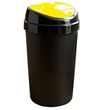 60L Premium Black Brabatia Plastic Touch Top Bin, Dustbin, Rubbish Bin for Kitchen, Home With Coloured lids Black/Blue/Red/Silver/Green/Yellow (Yellow)