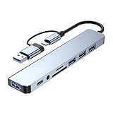 USB C Docking Station - USB C Dock for 8 in 1 Laptop Hub, Multifunction USB C Hub for Computer with Dual Port, Support for Dual Monitors, Firmware Updates for Keyboards, Printers, Readers