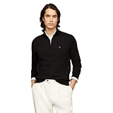 Tommy Hilfiger Men's Lightweight Pullover Quarter Zip Sweater, Black, M