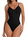 Joyshaper Women Shapewear Bodysuit Backless Thong Body Suit Cami Sculpting Bodysuit Tummy Control Body Shaper with Adjustable Straps Black S