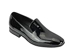 Mens Suede & Shiny Patent Leather Line Slip on Loafers Casual MOD Driving Shoes [Black Patent,UK 9 EU 43]