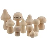 MOUYAT 100 Pcs Unfinished Wooden Mushrooms, 10 Sizes Natural Wood Mushroom Shape Ornaments for DIY Crafts, Art Projects, Home Decor