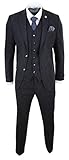 Mens Wool Tweed Suit 3 Piece Authentic 1920s Tailored Fit Classic Black