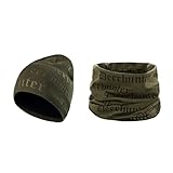BushWear Deerhunter Embossed Logo hat - Tarmac Green OSFA and Neck Tube Bundle A of one Deerhutner Beanie Cap, in Soft Micro-Fibres