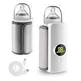 Baby Bottle Warmer, Portable Cordless Bottle Warmer Heater, Rechargeable USB 6000mAh Travel Milk Warmers, 6 Gears Adjustable Electric Food Warmer with LCD Display for Breastmilk or Formula