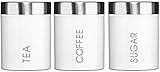 Kabalo Set of 3 White Tea Coffee & Sugar Canisters Kitchen Storage Containers Jars Pots (10cm x 12cm each)