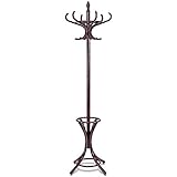 COSTWAY Coat Rack, 12 Hooks Freestanding Clothes Hat Hanger Stand with Umbrella Holder, Solid Wood Display Hall Tree Storage Organiser Unit for Home Bedroom, Hallway, Entryway and Office (Mahogany)