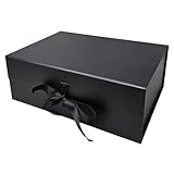 Luxury A4 Size White Folding Magnetic Closure Gift Box with Changeable Ribbon - L31cm x W22cm x H10cm (Black)