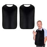 ZKFSIE 2PCS Adults Stretchable Bib, Waterproof Bibs for Adults and Elderly, Black Bibs for Eating, Washable and Adjustable for Comfort