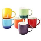 simpa Multi-Coloured Rainbow Stoneware Mugs – Set of 6 Gradient Colour Coffee & Tea Cups – 350ml