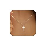 TINGN Silver Cross Necklace for Women, 14K White Gold Plated Layered Cross Necklace Girls Dainty Cross Pendant Necklace Silver Cross Necklace for Women Silver Necklaces for Women Girls Jewelry Gifts