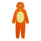 Pokémon Boys or Girls Charmander Hooded Fleece Onesie, Kids All in One Pyjamas, Charmander, Orange, Age 9-10 Years