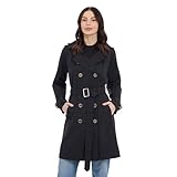 Michael Kors Women's Double Button Trench Coat with Belt and Detachable Hood Trenchcoat, Black, L