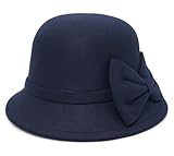 Buywis Womens Felt Cloche Bowler Hat Bowknot Fedora Bucket Hat 1920s Vintage Derby Church Hats Navy Blue