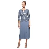 Alex Evenings Women's Tea Length Jacket Dress, Perfect for Weddings, Formal Events (Petite and Regular Sizes), Steel Blue, 16 (Pack of 2)