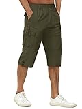 TACVASEN Men's 3 4 Length Shorts Athletic Sports Shorts Smart Fashion Comfortable Three Quarter Shorts Army Green